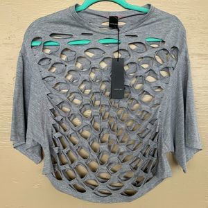 TOM SCOTT Gray Cropped Slashed Tee (NWT)